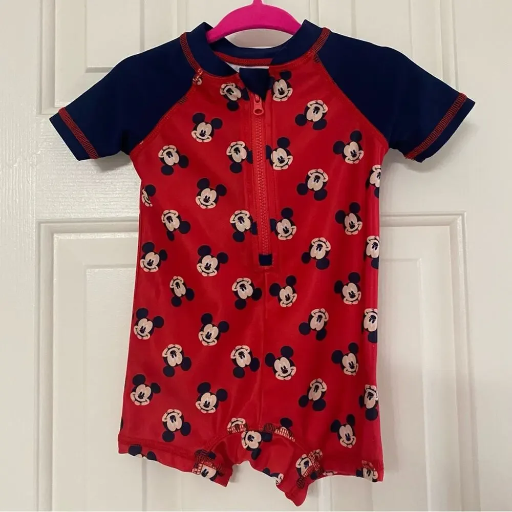 DISNEY BABY • Red + Blue One Piece Mickey Mouse Swimsuit Rash Guard